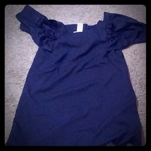 Gorgeous navy dress with open and fluffy shoulders
